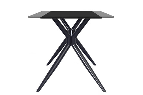 Elega Rectangular Dining Table with Sintered Stone/Glass Rectangular Top and Black Stainless Steel Base