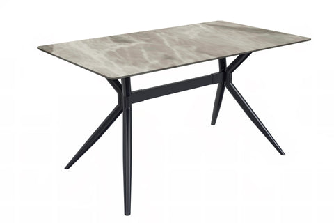 Elega Rectangular Dining Table with Sintered Stone/Glass Rectangular Top and Black Stainless Steel Base