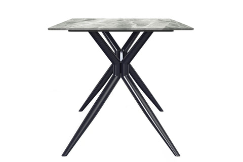 Elega Rectangular Dining Table with Sintered Stone/Glass Rectangular Top and Black Stainless Steel Base