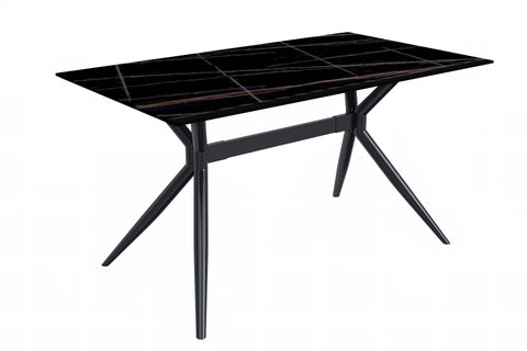 Elega Rectangular Dining Table with Sintered Stone/Glass Rectangular Top and Black Stainless Steel Base