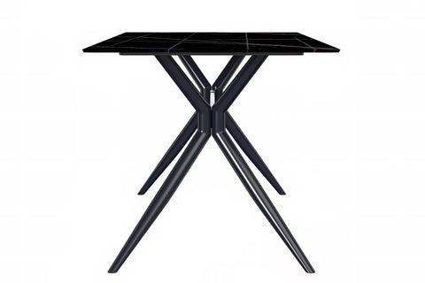 Elega Rectangular Dining Table with Sintered Stone/Glass Rectangular Top and Black Stainless Steel Base