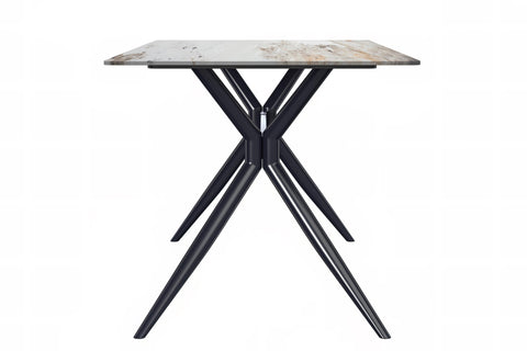 Elega Rectangular Dining Table with Sintered Stone/Glass Rectangular Top and Black Stainless Steel Base