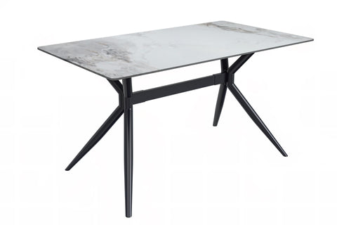 Elega Rectangular Dining Table with Sintered Stone/Glass Rectangular Top and Black Stainless Steel Base