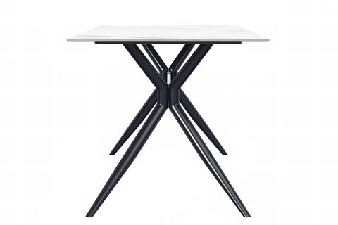 Elega Rectangular Dining Table with Sintered Stone/Glass Rectangular Top and Black Stainless Steel Base