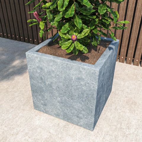 Fern Fiberstone and MGO Clay Planter, Mid-Century Modern Square Planter Pot for Indoor and Outdoor