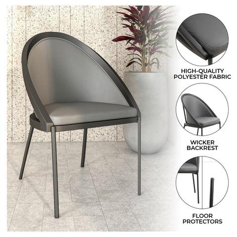 Urbane Dining Chair with Vinyl Fabric Seat and Wicker/Vinyl Backrest in Black Stainless Steel