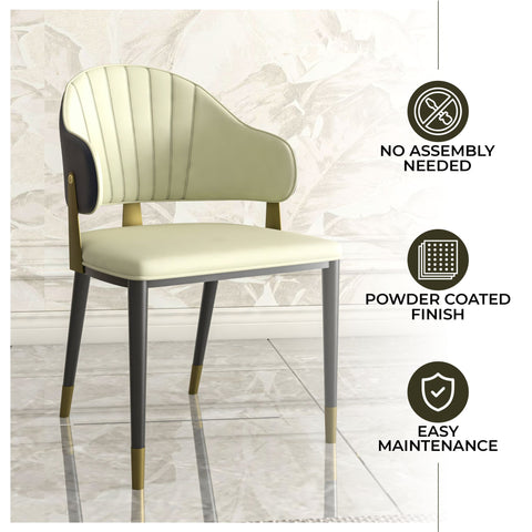 Aria Leather Dining Chair with a Curved Back and Gold Accents Design in Iron