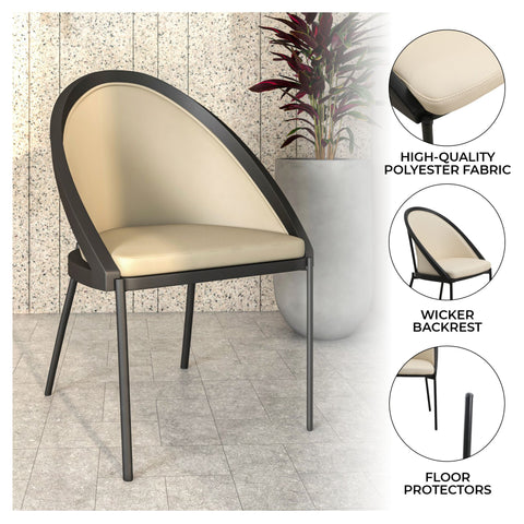 Urbane Dining Chair with Vinyl Fabric Seat and Wicker/Vinyl Backrest in Black Stainless Steel