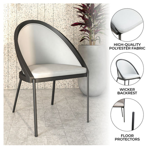 Urbane Dining Chair with Vinyl Fabric Seat and Wicker/Vinyl Backrest in Black Stainless Steel