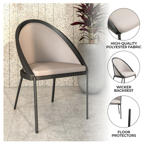 Urbane Dining Chair with Vinyl Fabric Seat and Wicker/Vinyl Backrest in Black Stainless Steel