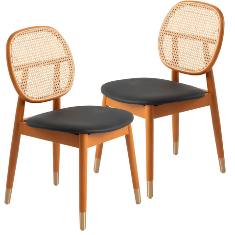 Holbeck Modern Dining Chair with Upholstered Leather Seat and Beech Wood Legs Set of 2