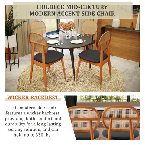 Holbeck Modern Dining Chair with Upholstered Leather Seat and Beech Wood Legs Set of 4