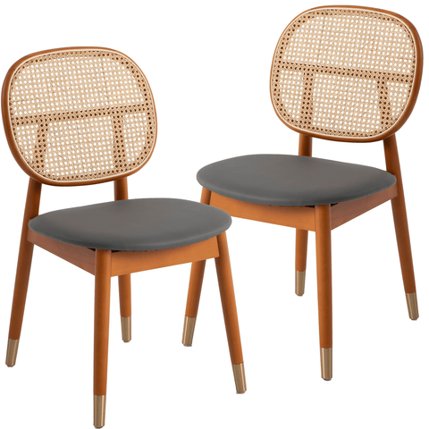 Holbeck Modern Dining Chair with Upholstered Leather Seat and Beech Wood Legs Set of 2