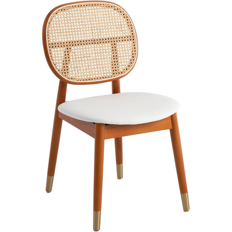 Holbeck Mid-Century Modern Wicker Dining Chair with Upholstered Leather Seat and Beech Wood Legs, Accent Side Chair for Kitchen and Dining Room