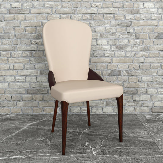 Havana Leather Dining Chair with a Two-Tone Color Design and Rubberwood Legs