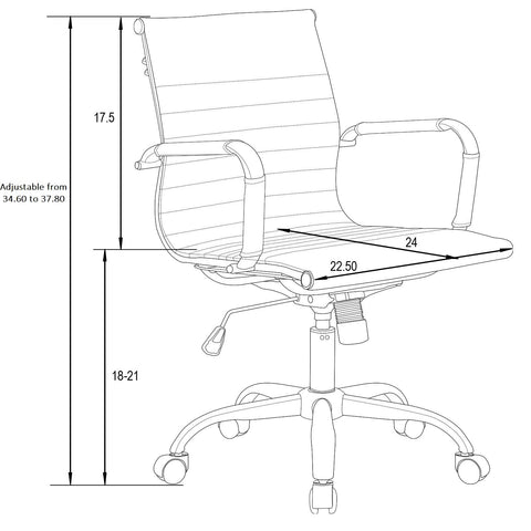 Harris Mid-Back Leather Adjustable  Office Conference Chair with Armrests