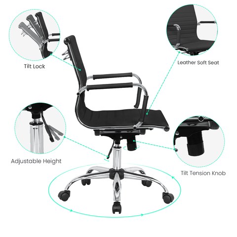 Harris Mid-Back Leather Adjustable  Office Conference Chair with Armrests