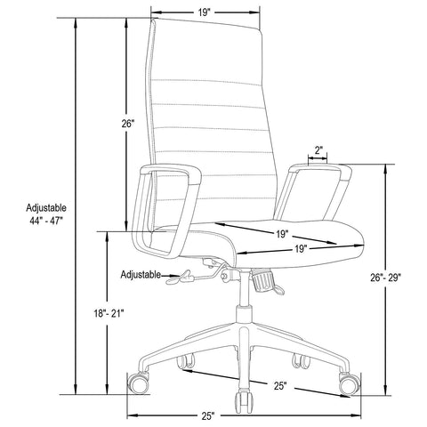 Hilton High-Back Leather Office Chair Adjustable Seat Height in Nylon