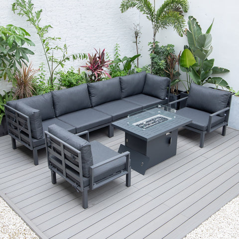 Hamilton 7-Piece Aluminum Patio Conversation Set With Fire Pit Table And Cushions