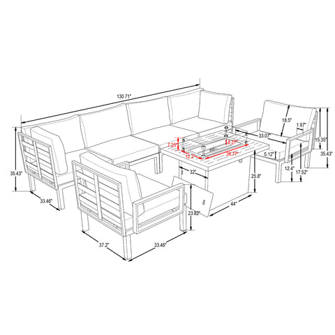 Hamilton 7-Piece Aluminum Patio Conversation Set With Fire Pit Table And Cushions