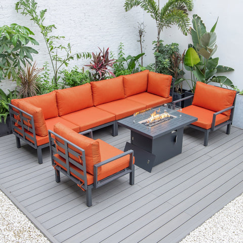 Hamilton 7-Piece Aluminum Patio Conversation Set With Fire Pit Table And Cushions