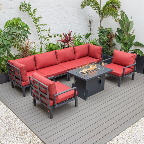 Hamilton 7-Piece Aluminum Patio Conversation Set With Fire Pit Table And Cushions