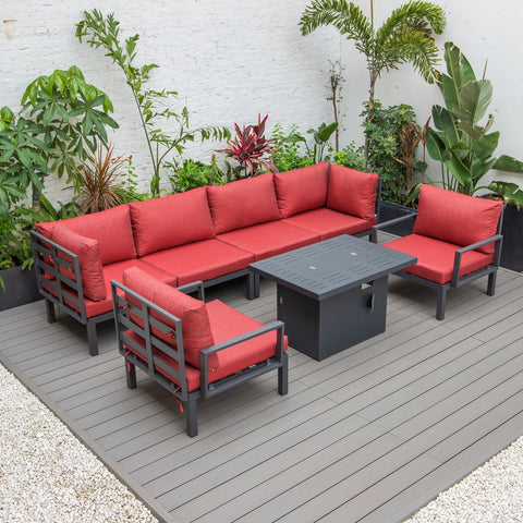 Hamilton 7-Piece Aluminum Patio Conversation Set With Fire Pit Table And Cushions