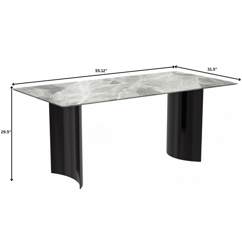 Zara Mid-Century Modern Rectangular Dining Table with Glass/Sintered Stone Top and Stainless Steel Base