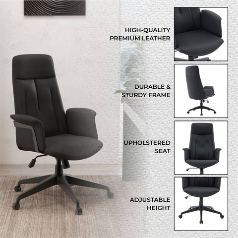 Inifini High-Back Leather Ergonomic Office Chair With Lumbar Support, Adjustable Hight and Swivel