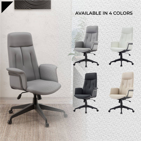 Inifini High-Back Leather Ergonomic Office Chair With Lumbar Support, Adjustable Hight and Swivel