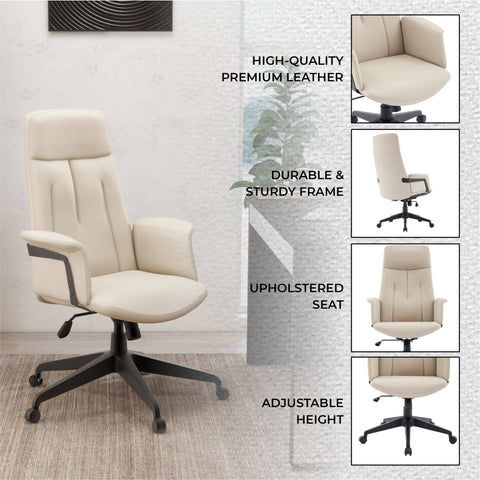 Inifini High-Back Leather Ergonomic Office Chair With Lumbar Support, Adjustable Hight and Swivel