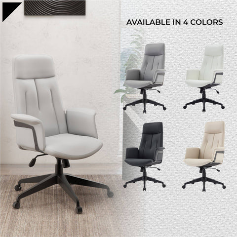 Inifini High-Back Leather Ergonomic Office Chair With Lumbar Support, Adjustable Hight and Swivel