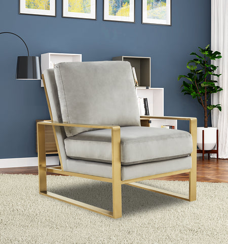 Jefferson Modern Accent Armchair with Upholstered and Gold/Silver Metal Frame