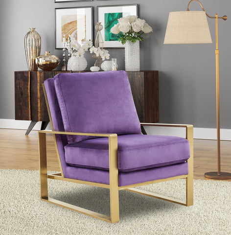 Jefferson Modern Accent Armchair with Upholstered and Gold/Silver Metal Frame