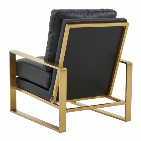 Jefferson Modern Leather Arm Chairs with Gold Frame and Coffee Table with Gold Geometric Base for Living Room