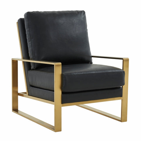 Jefferson Modern Leather Arm Chairs with Gold Frame and Coffee Table with Gold Geometric Base for Living Room