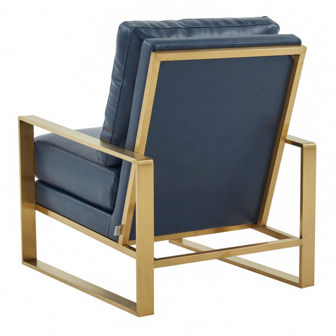 Jefferson Modern Leather Arm Chairs with Gold Frame and Coffee Table with Gold Geometric Base for Living Room