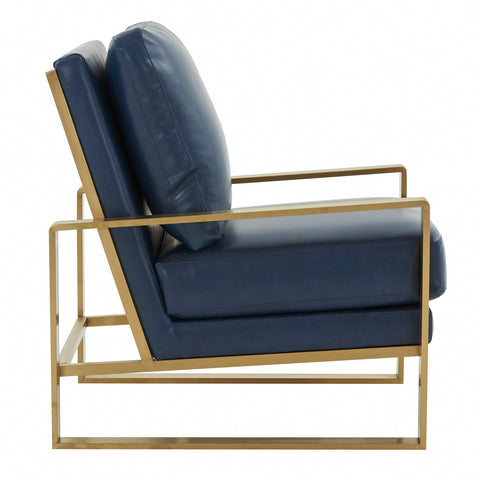 Jefferson Modern Leather Arm Chairs with Gold Frame and Coffee Table with Gold Geometric Base for Living Room