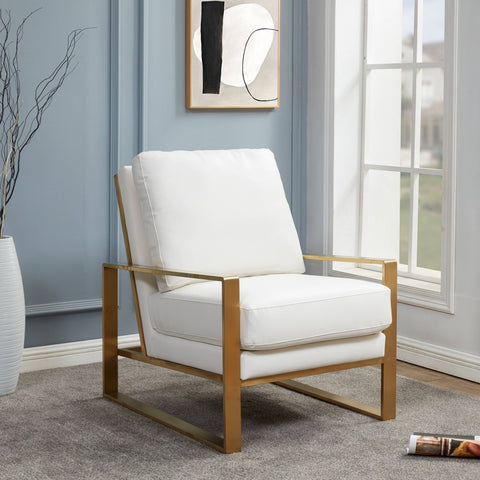 Jefferson Modern Accent Armchair with Upholstered and Gold/Silver Metal Frame