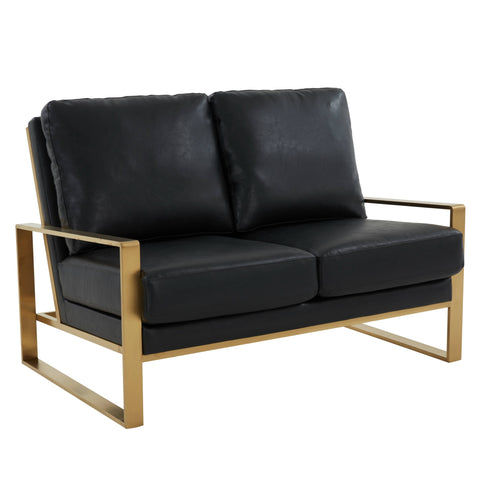 Jefferson Contemporary Velvet/Leather Loveseat with Stainless Steel Frame