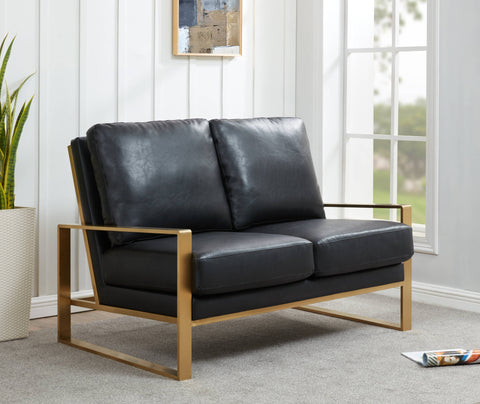 Jefferson Contemporary Velvet/Leather Loveseat with Stainless Steel Frame