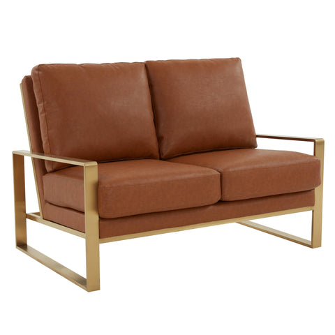 Jefferson Contemporary Velvet/Leather Loveseat with Stainless Steel Frame