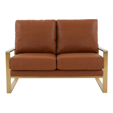 Jefferson Contemporary Velvet/Leather Loveseat with Stainless Steel Frame