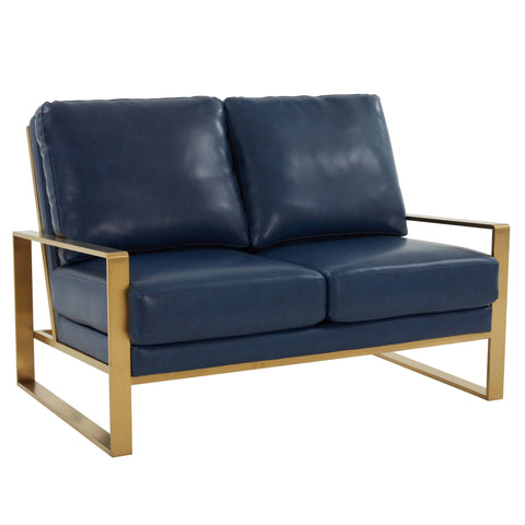 Jefferson Contemporary Velvet/Leather Loveseat with Stainless Steel Frame