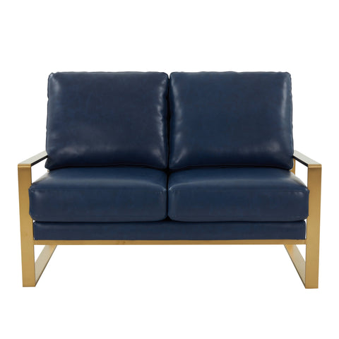 Jefferson Contemporary Velvet/Leather Loveseat with Stainless Steel Frame