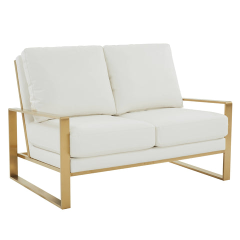 Jefferson Contemporary Velvet/Leather Loveseat with Stainless Steel Frame