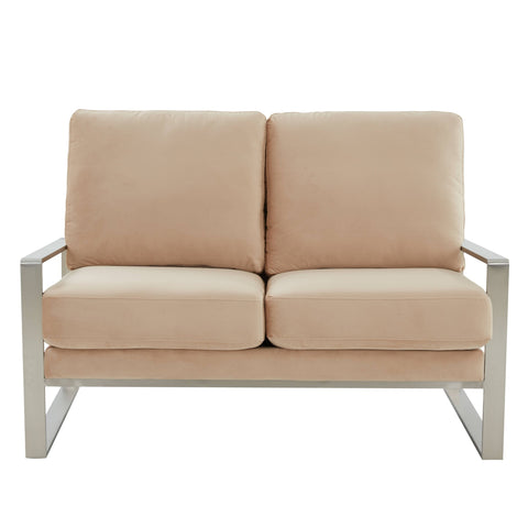 Jefferson Contemporary Velvet/Leather Loveseat with Stainless Steel Frame