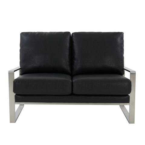 Jefferson Contemporary Velvet/Leather Loveseat with Stainless Steel Frame