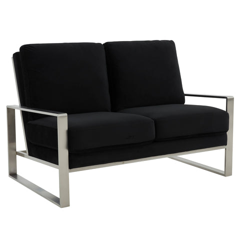 Jefferson Contemporary Velvet/Leather Loveseat with Stainless Steel Frame