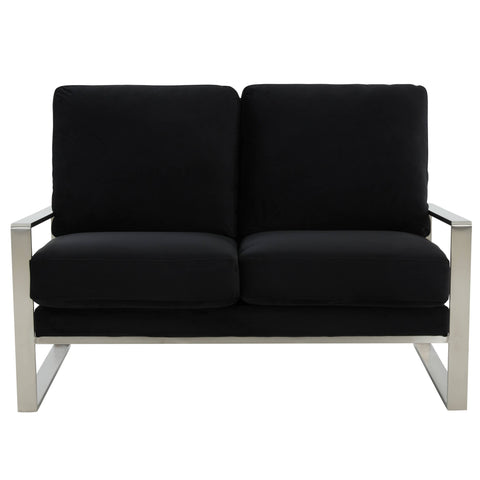 Jefferson Contemporary Velvet/Leather Loveseat with Stainless Steel Frame